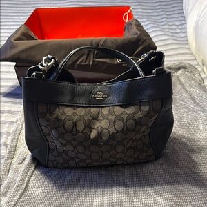 Coach Black Shoulder Bag with Monogram Pattern